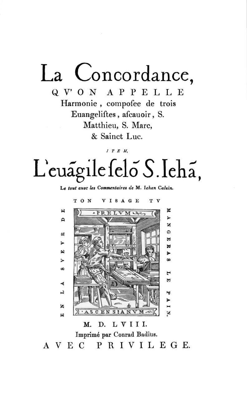 Facsimile of the title page to the 1558 French Translation by John Calvin