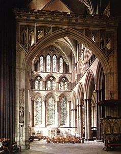 Salisbury Cathedral, View of the Transcept. Click photograph to go to tour Cathedral at Virginia site.
